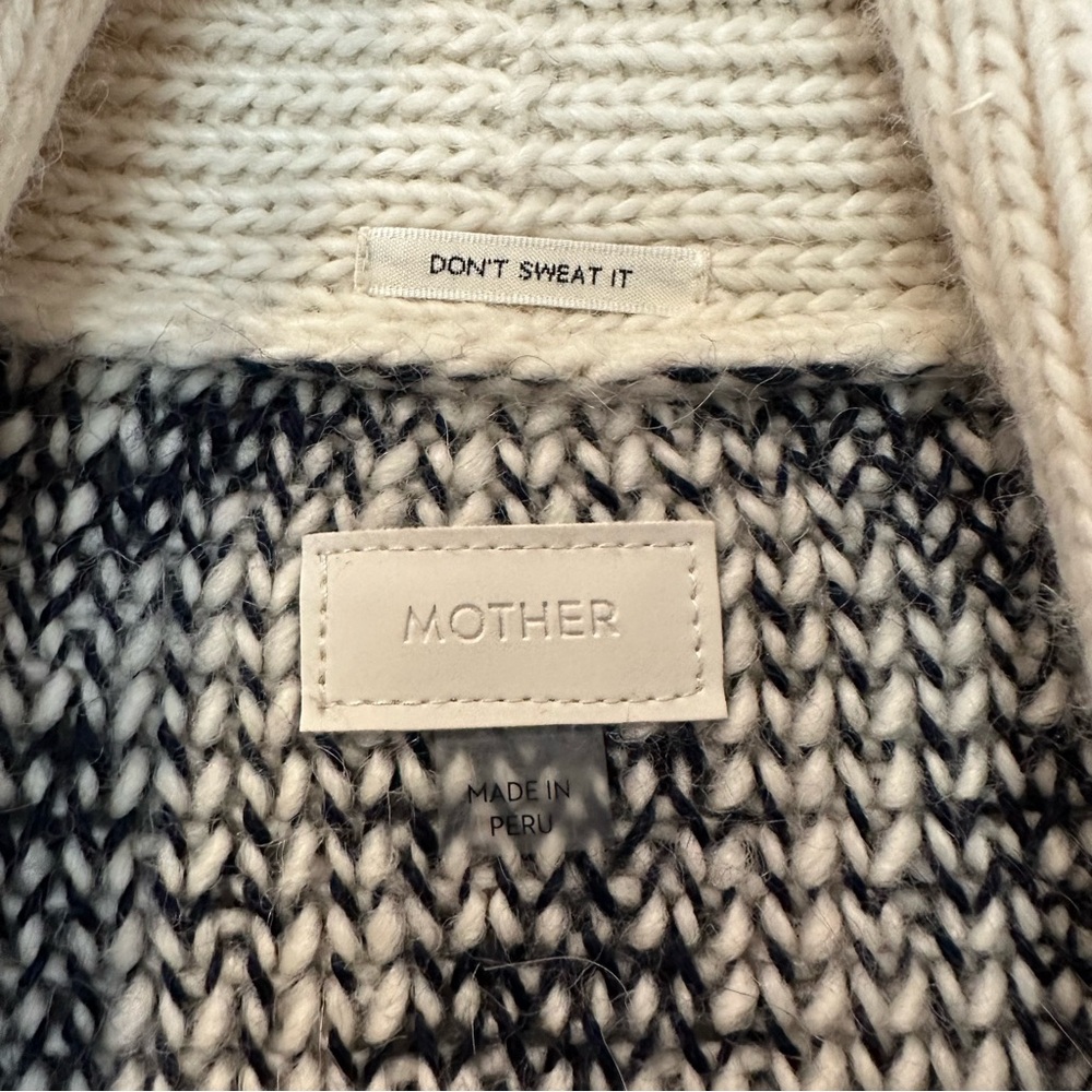 MOTHER Belted Short Cardigan Alpaca Blend Fringe Ivory Navy Blue S NWOT - Picture 7 of 11